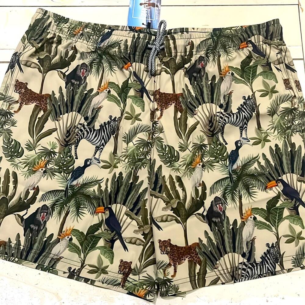 Swim trunks Mens XL Bathing Suit Tropical Rainforest Lined Vacation Staycation